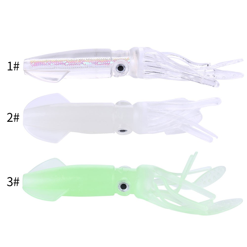 Hengjia 5pcs/Pack Umpan Pancing Soft lure Bentuk Gurita Mata 3d Luminous 10cm 8g Bahan Silikon Silicone Squid Fishing Lures Glow In The Dark For Sea Fishing