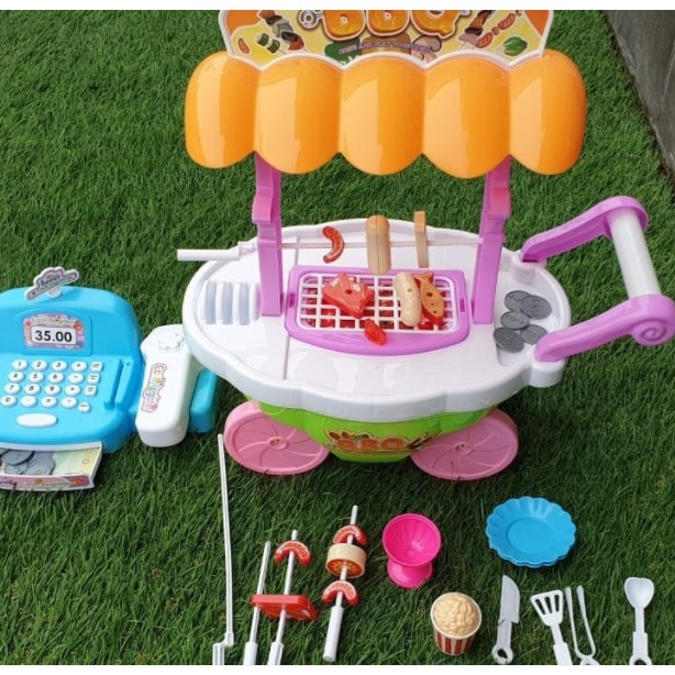 Mainan Anak Cewek Gerobak Barbeque + Kasir2an