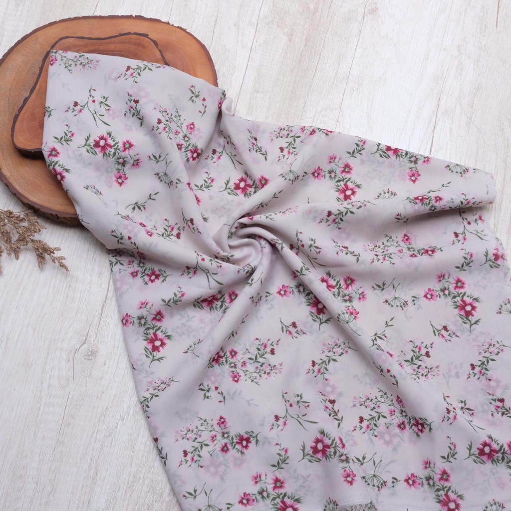 {BARU KAINNYA SAJA}  HIJAB MOTIF SEGIEMPAT - KERUDUNG SIFON FINE - CHIFFON FINE - 222 VINE-Grey(C)