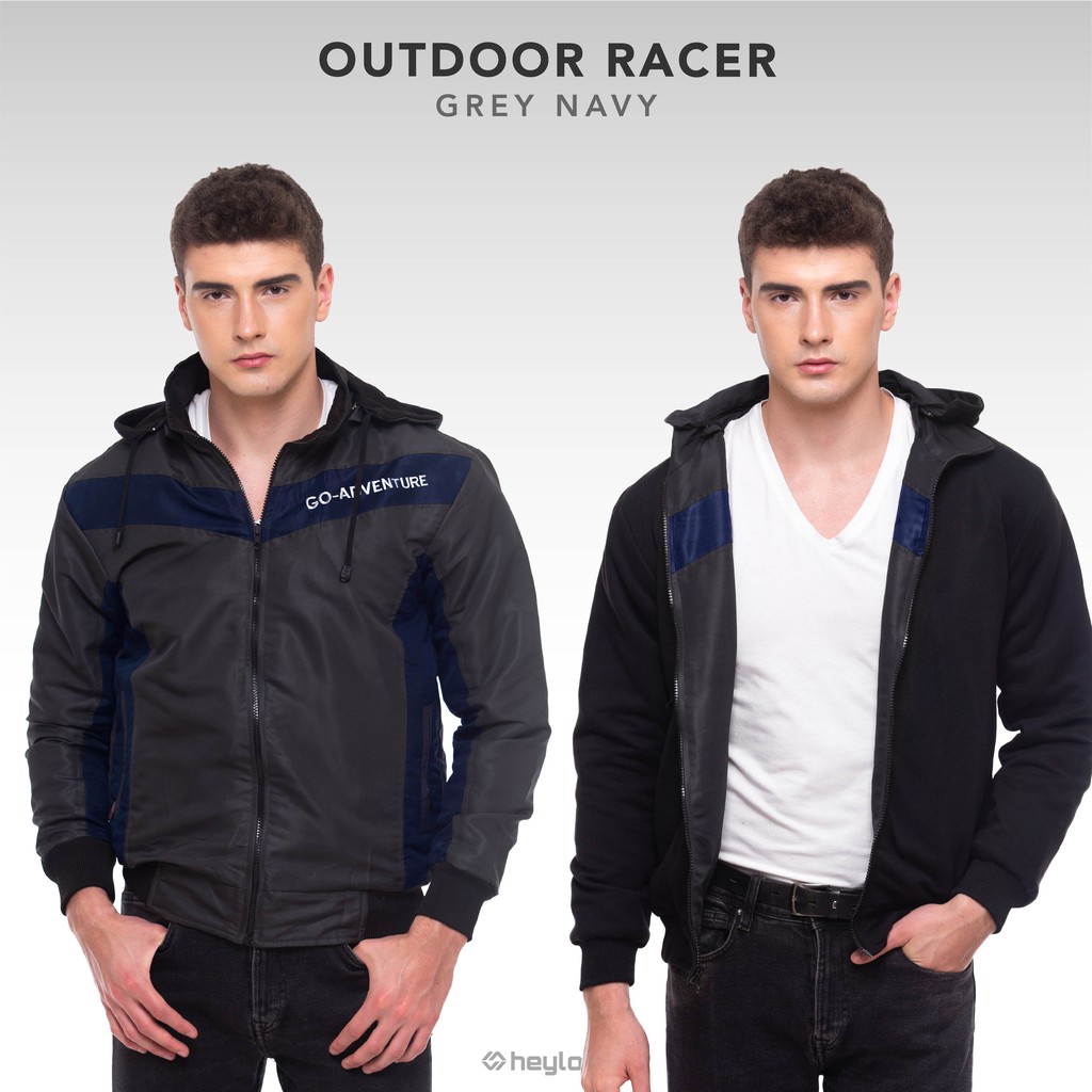 (Jaket 2 In 1) Jaket Outdoor Racer Jaket Pria Jaket Motor Slim Fit Body Anti Air Angin Hitam Navy Grey Size L XL XXL Jumbo Big Size Original HEYLOOK