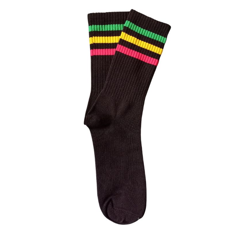 Kaos Kaki skate oldschool motif strip hijau kuning merah