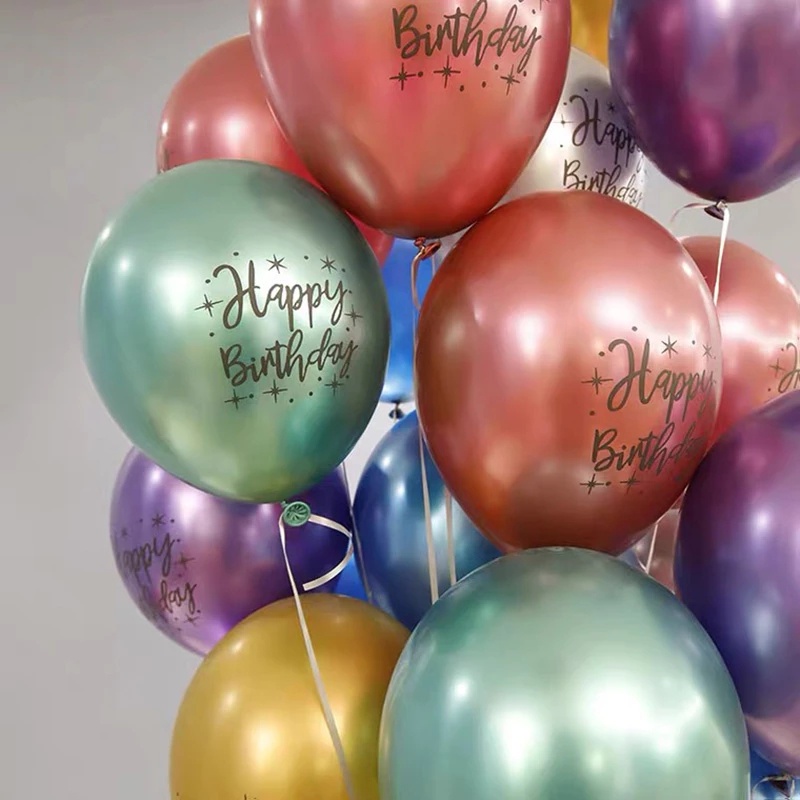 12 inches Happy Birthday Metallic Chrome Balloon / Thick Gold Silver Latex Balloons / Helium Air Balloons for Birthday Party Decoration