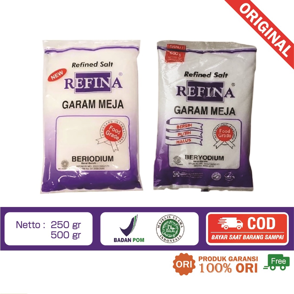 

Garam Meja Refina 500gr Bumbu Masak Garam Dapur Beryodium Penyedap Rasa Masakan Gurih Asin Enak Halal