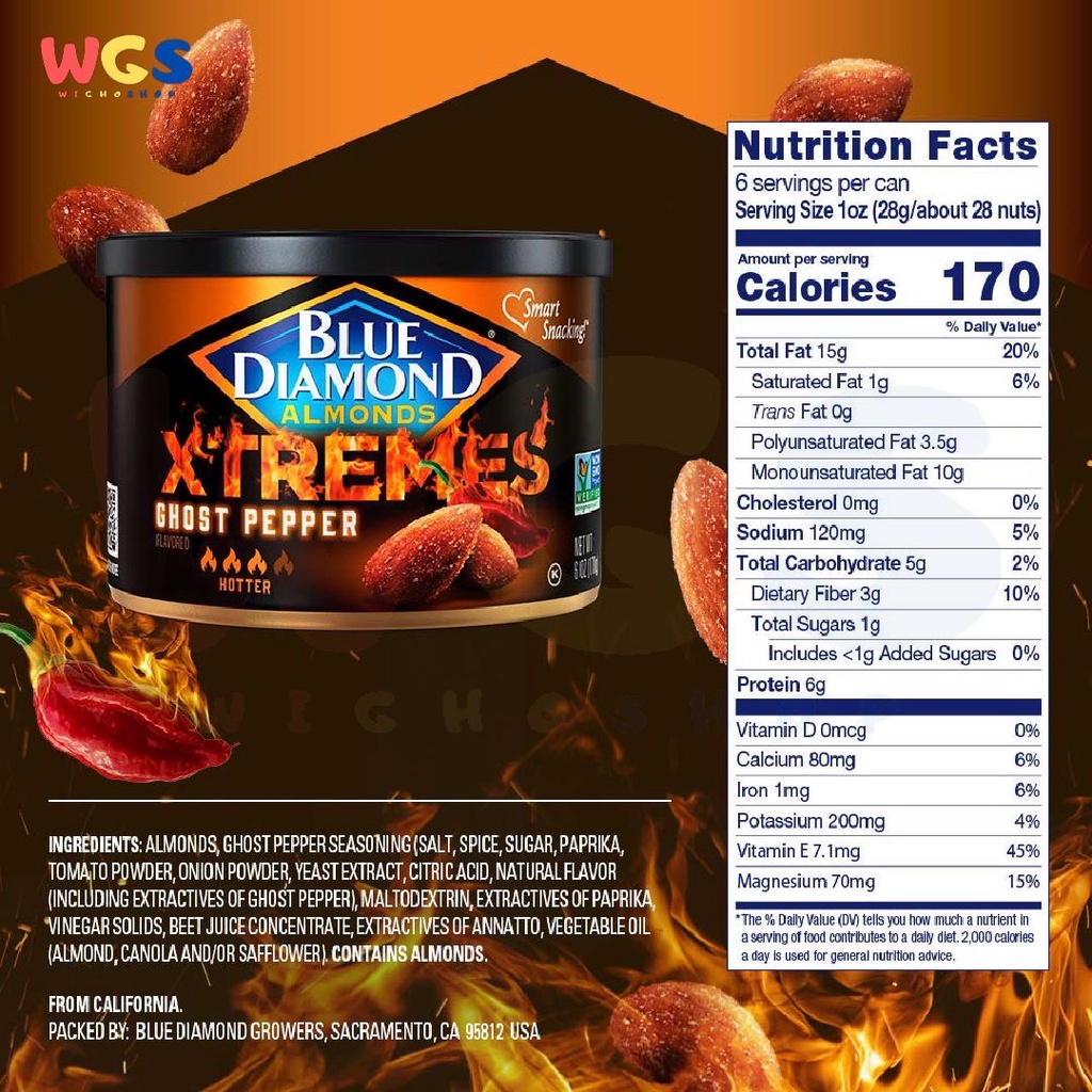 Blue Diamond Almonds Xtremes Ghost Pepper flavored Nuts 6oz 170g