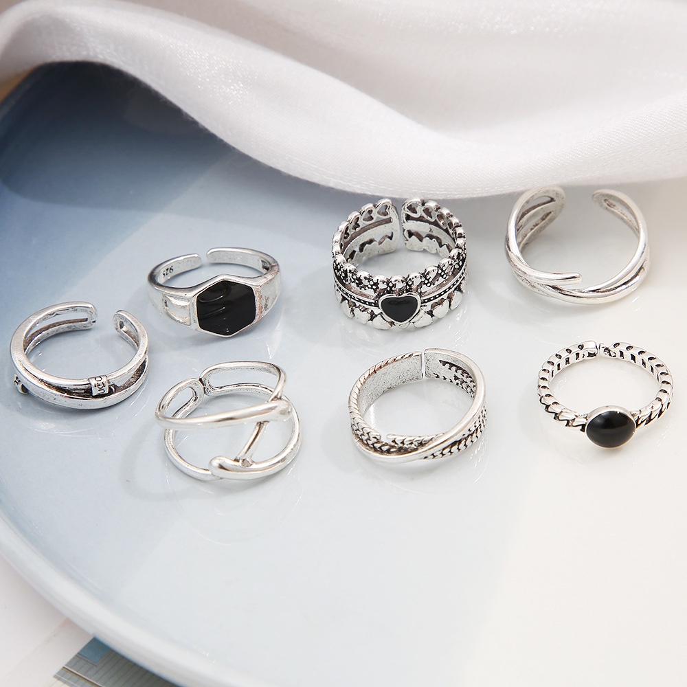 7pcs / Set Cincin Jari Telunjuk Desain Silang Hati Gaya Punk