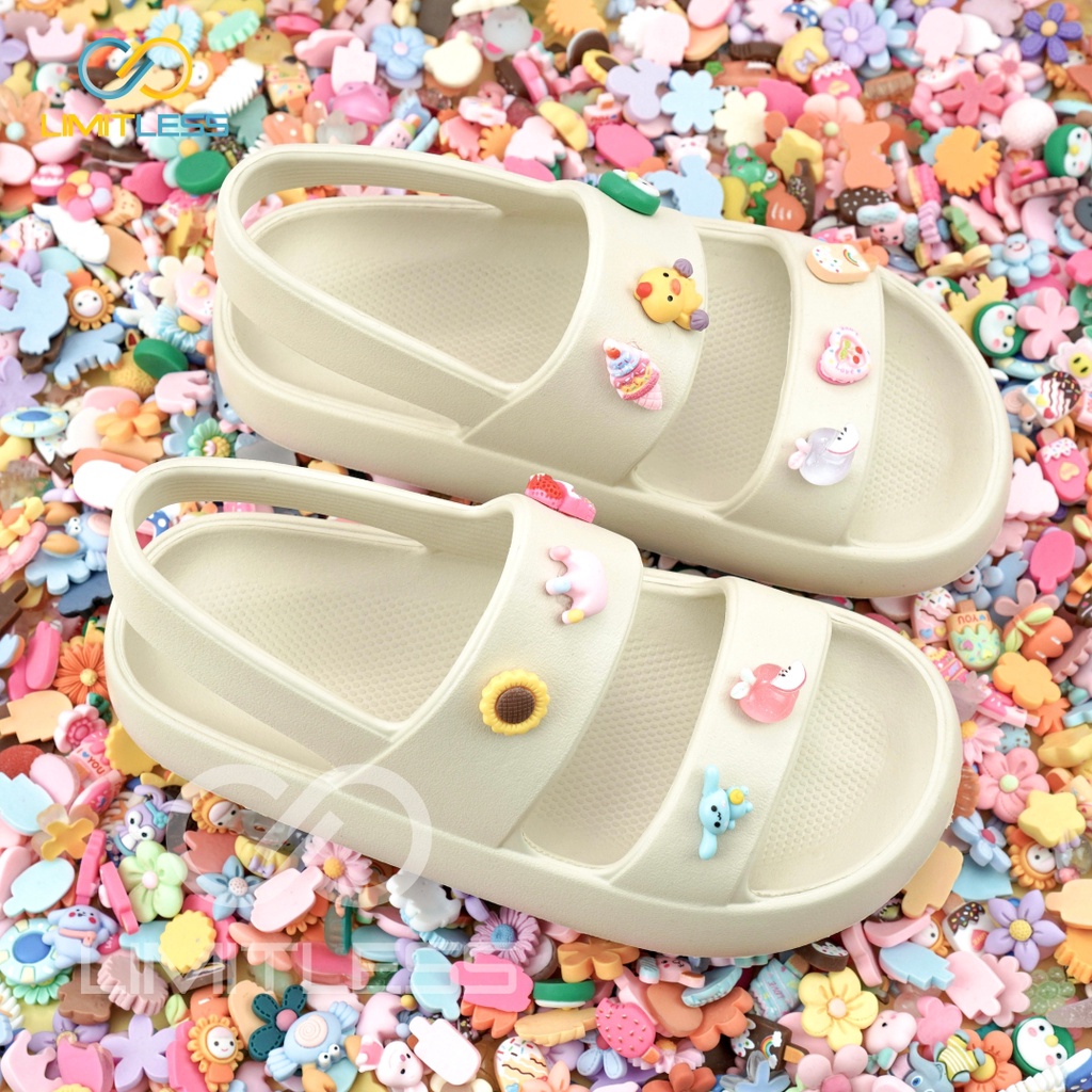 Sandal Gunung Wanita Korea Lalisa Limitless Sendal Tali Belakang Wanita Wedges Korean Style Terbaru Stiker Jibbitz 3D