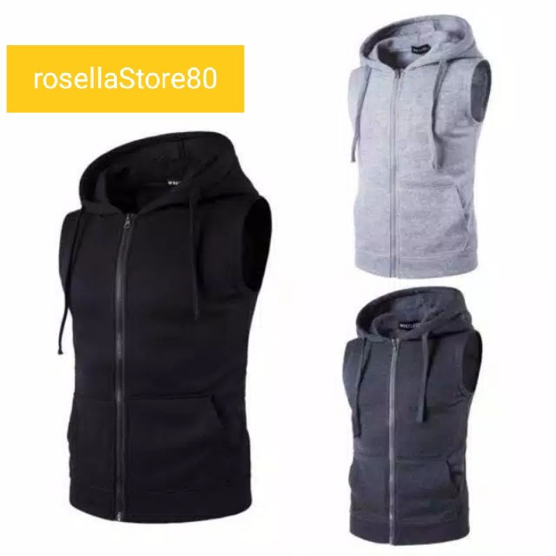 Jaket ROMPI Pria FLEECE Vest Hoodie Zipper Big Size M L XL XXL XXXL Jumbo