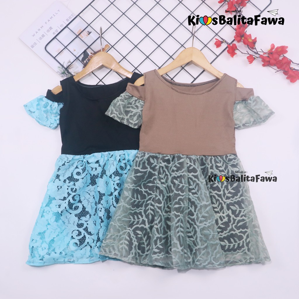 Dress Indira uk 1-2 Tahun / Dres Brukat Anak Perempuan Murah Baju Atasan Pesta Brokat Sabrina Lengan