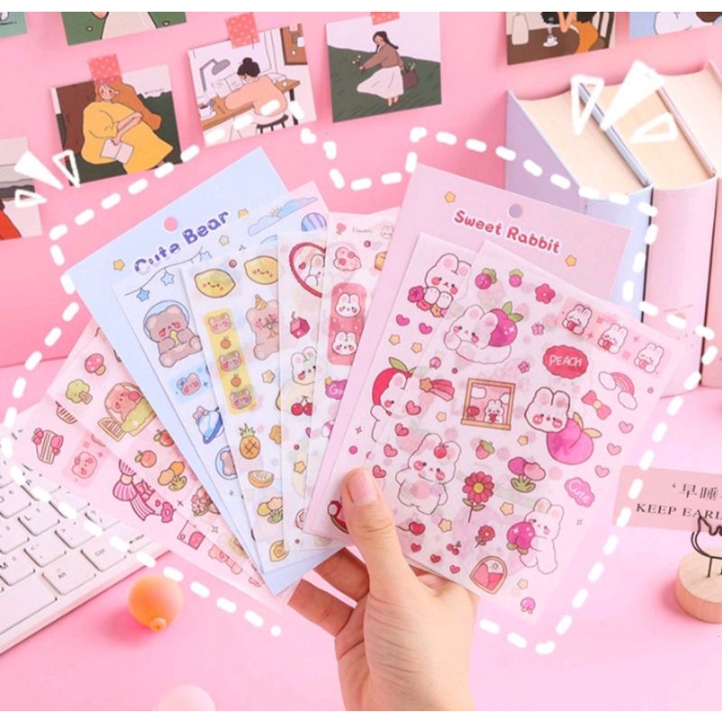 

4Lembar Stiker Washi Motif Beruang Lucu Dan Kelinci Imut