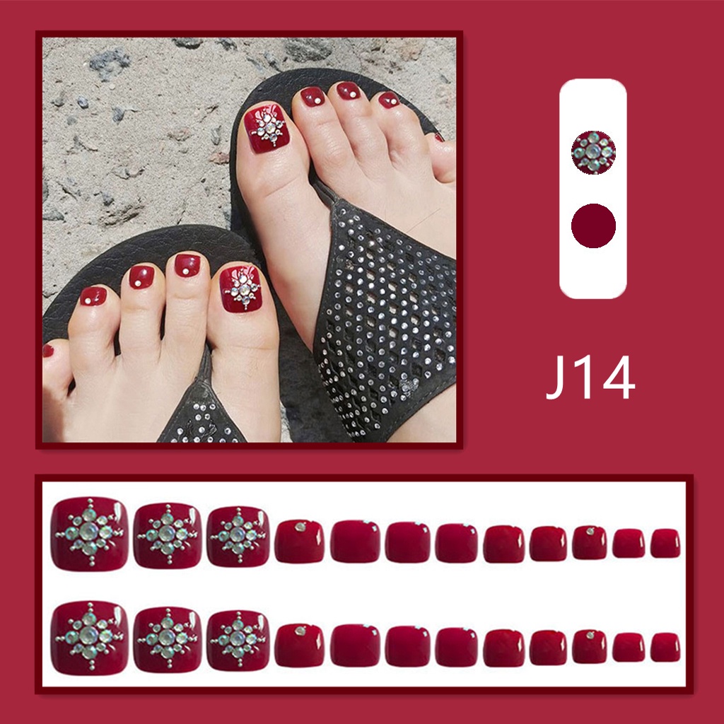 J2 24pcs / Set Kuku Kaki Palsu Warna Polos Untuk Nail Art / Manicure DIY