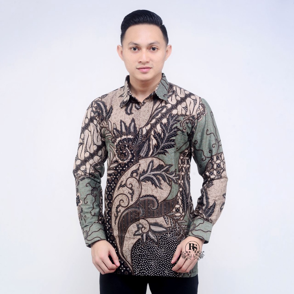 Batik Pria Lengan Panjang BATIK NAKULA HRB026 motif KERATONAN Kode 002 size M L XL XXL Reguler