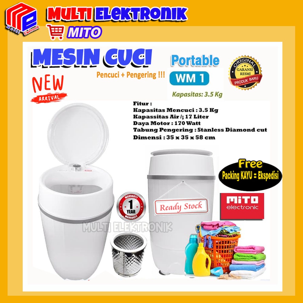 Mito Mesin Cuci Portable WM1 FREE Packing Kayu untuk pengiriman luar kota