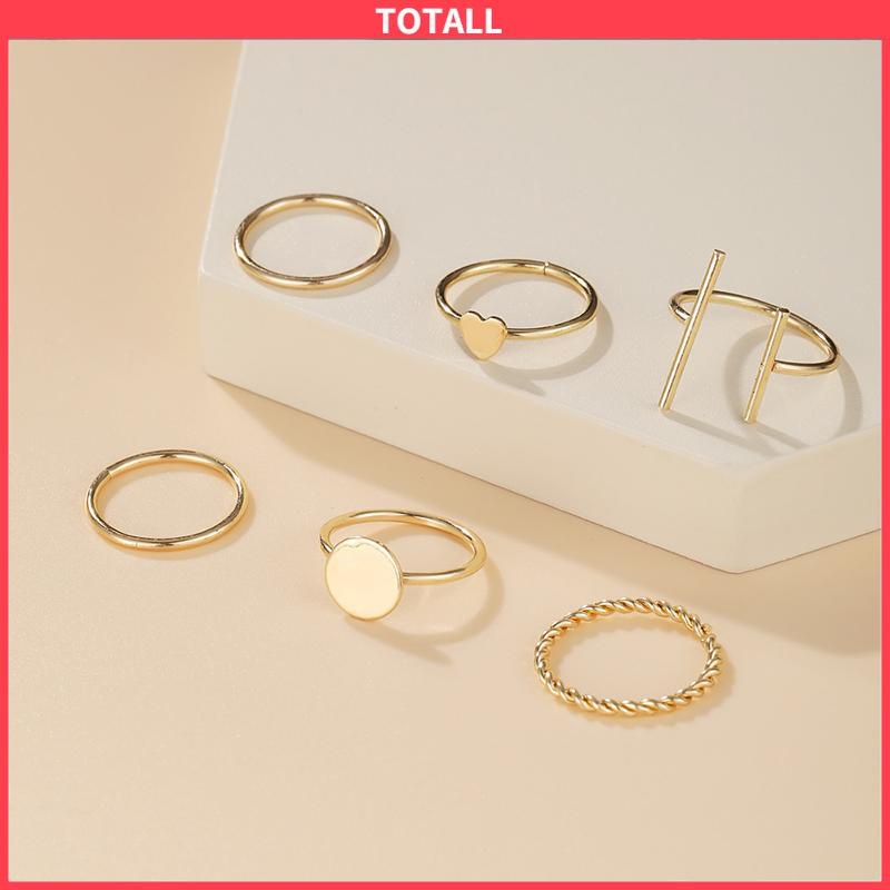 COD 6 pcs Retro Cincin Cinta Kreatif Gaya Keren Paduan Geometris Bersama Cincin Set-Totall