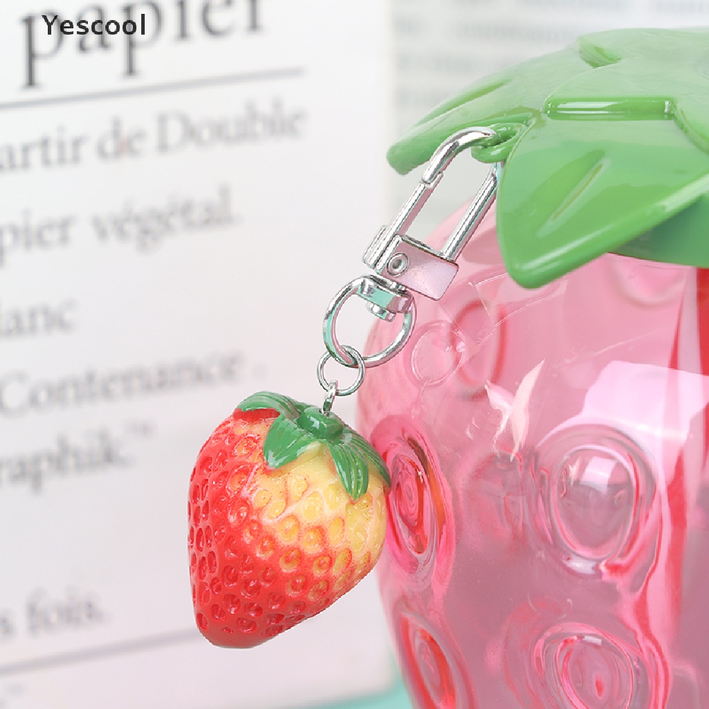 Yescool Botol Minum Plastik Portable Motif Kartun Strawberry Dengan Sedotan Untuk Anak Perempuan