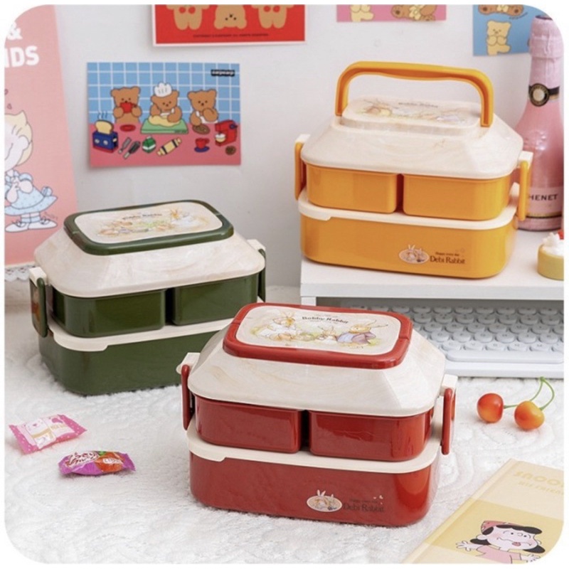 Kotak Makan / Kotak Bekal / Lunch Box Set 2 Susun Free Sendok Garpu - Luch Box 2 Susun -