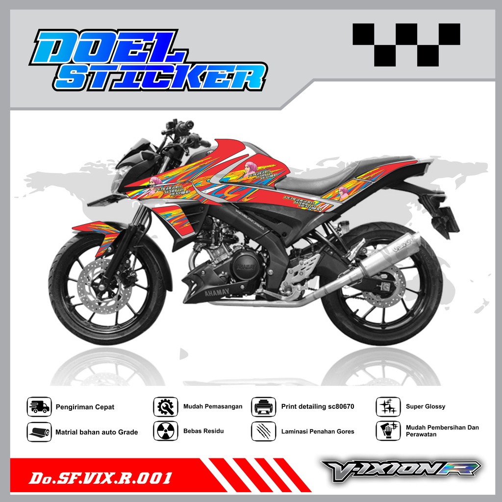 STICKER STRIPING VIXION R - STICKER STRIPING VIXION R ALL NEW 2017-2020 VARIASI HOLOGRAM/PELANGI , CROME DOEL 001
