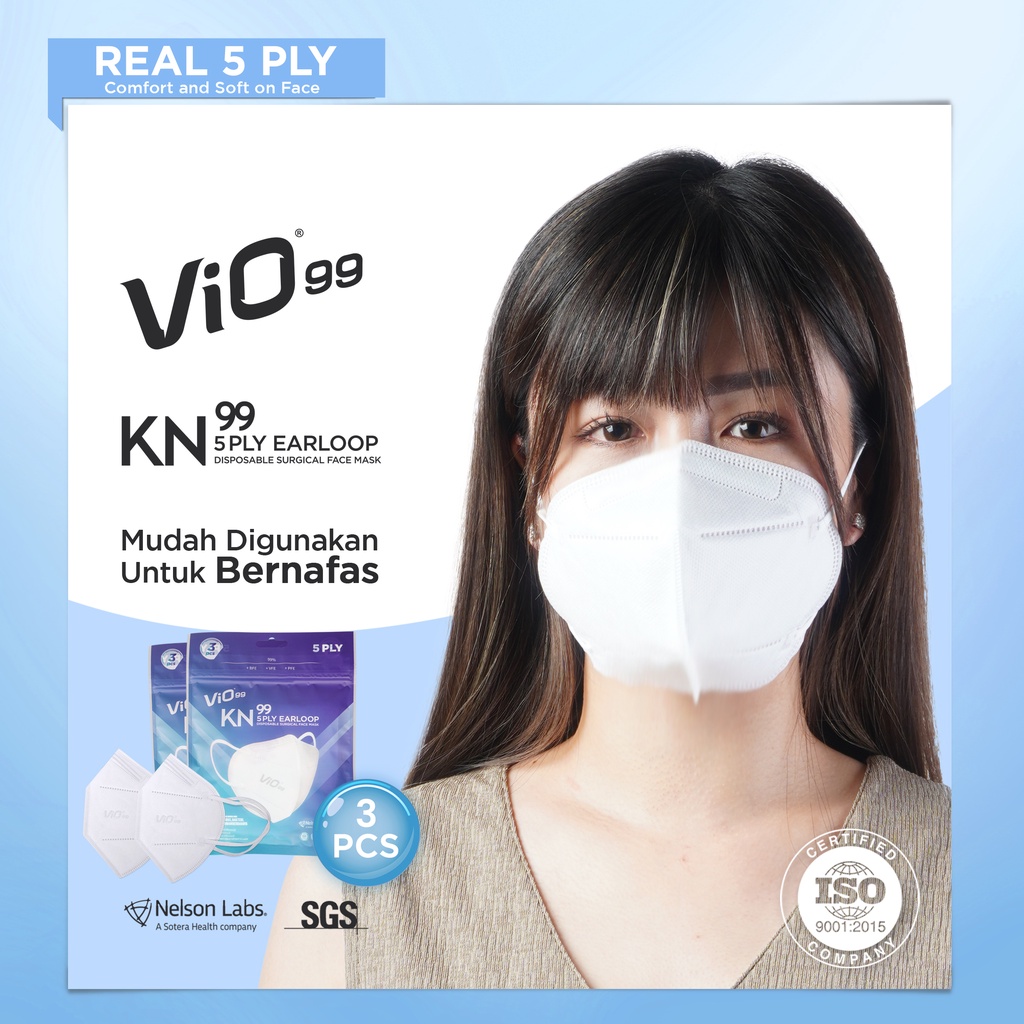 Vio - KN99 Mask '3S 5Ply Earloop White edition Masker Medis bfe vfe dan pfe