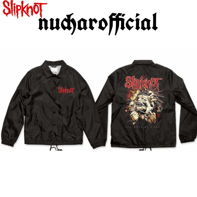 Jacket Coach SLIPKNOT - Jaket - Distro - Band Metal - Hitam Pria Wanita Windbreaker