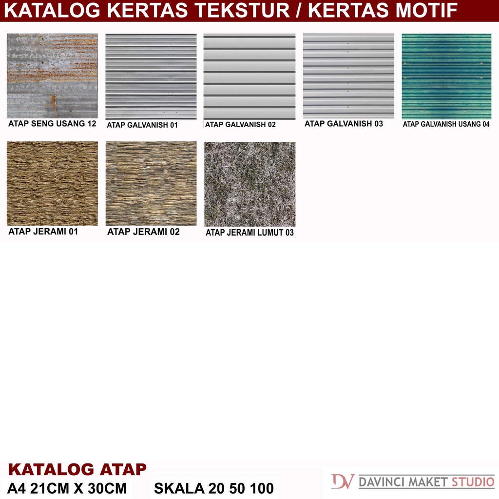 

Kertas Tekstur Bahan Atap 04 Maket Diorama - Motif Atap Seng Galvanis Jerami A4 21cm x 30cm skala 1:20 1:50 1:100
