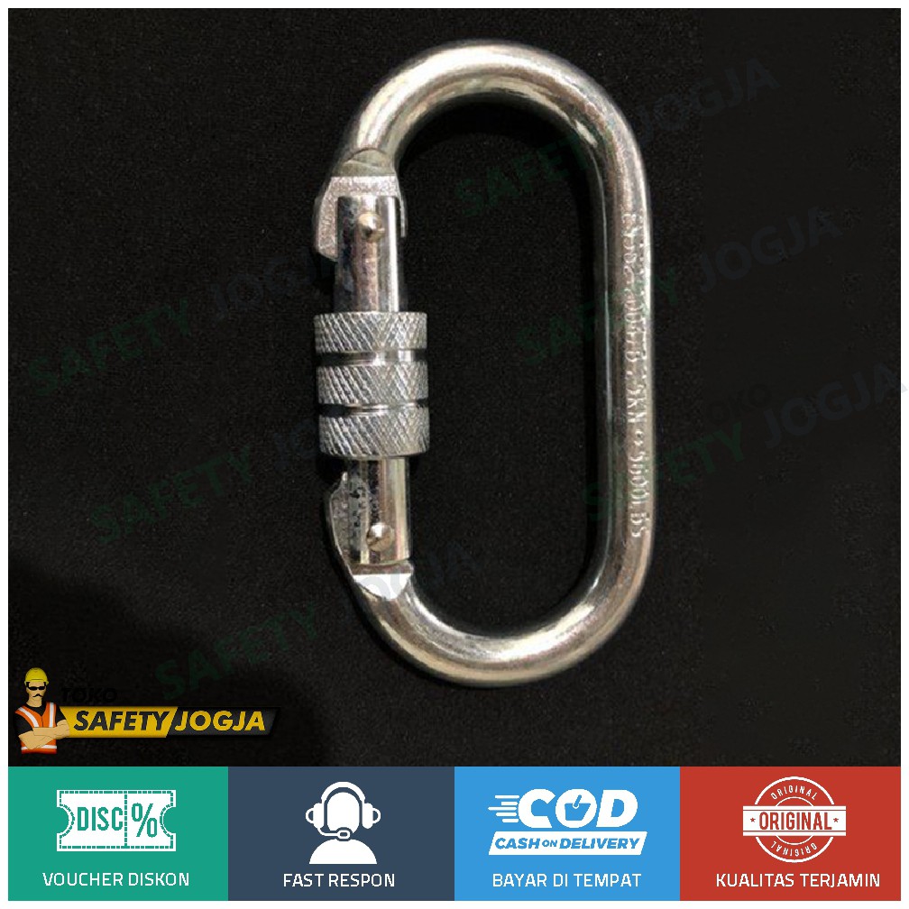 Carabiner Pro Oval Screw Baja Galvanis EN362 25KN Safety Harness