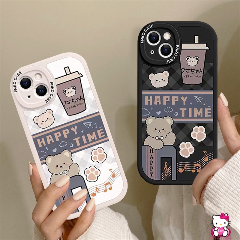 Happy Time Milk Tea Case Realme C53 C55 10 Pro Plus C30 C35 C21Y 8i C31 C12 C25Y C11 GT C25s C17 C15 C25 C20 9i 6i 8 5i 7i 8pro 5s 7 6s 5 6 C3 C21 Kartun Beruang Sarung TPU Lembut Motif Kotak