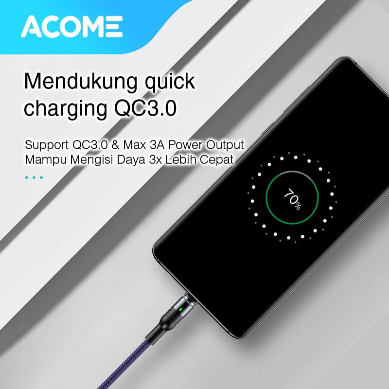 Acome Kabel Data Strong Magnetic Fast Charging 3A 100 cm Garansi Resmi 1 Tahun AXC–Plug Type-C
