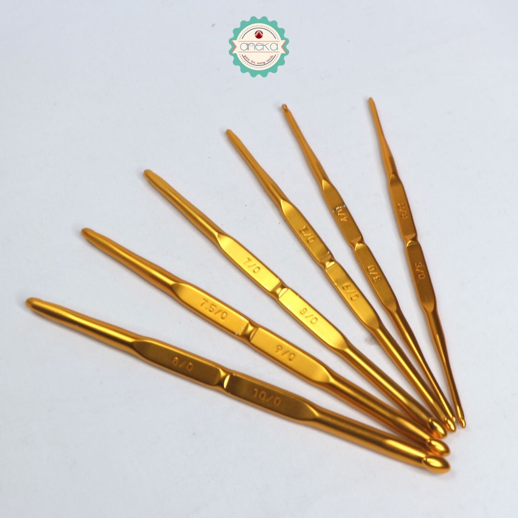 PCS - Hakpen (Alat/Jarum Rajut) Tulip Gold / Double Pointed Crochet Hooks Alumunium