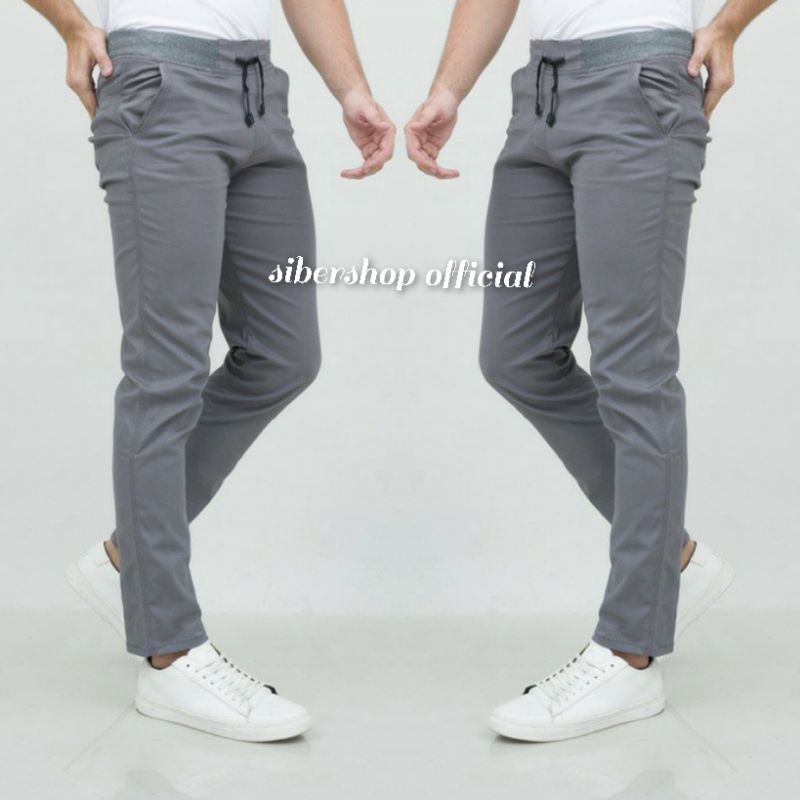Celana Chino Panjang Pinggang Karet Celana Rip Bahan Premium Size 27-38