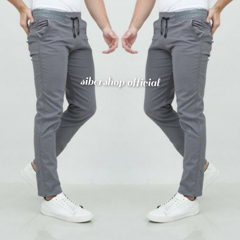 Celana Chino Cowok Panjang Pinggang Karet Rip Bahan Premium Quality Size 27-38