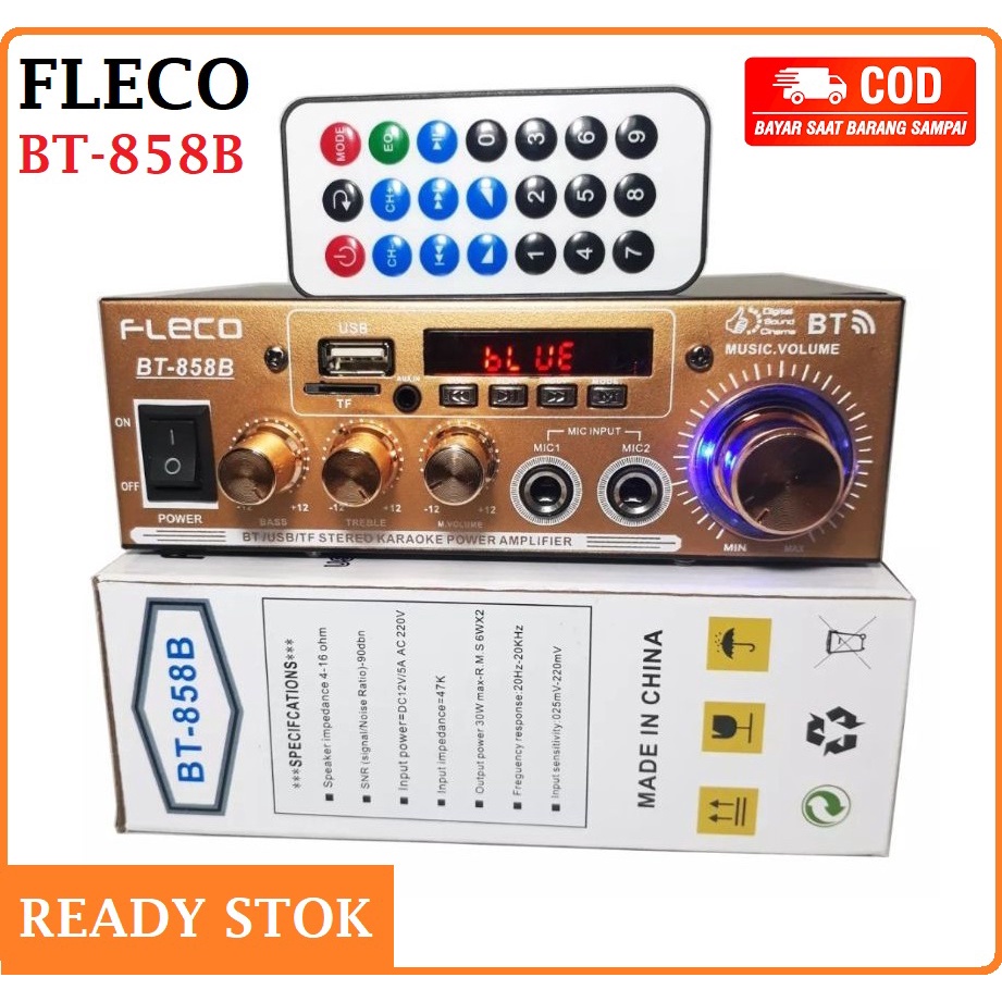 Amplifier FLECO BT-858B Amplifier Bluetooth USB,SD,FM,DVD,CD Dan MP3