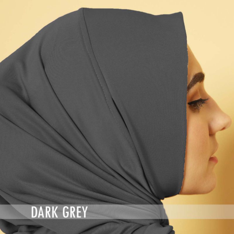 Hijab Sport Jersey Lubang Telinga | Hijab Sport New Normal Series | Hijab Instan |Hijab Olahraga | Kerudung Olahraga | Bergo Instan-Dark Grey