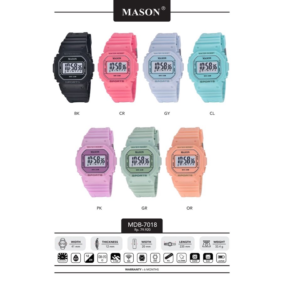 Jam Tangan Wanita Mason L5408G Digital Led 2 Model Tali Rubber Free Box Exclusive &amp; Baterai