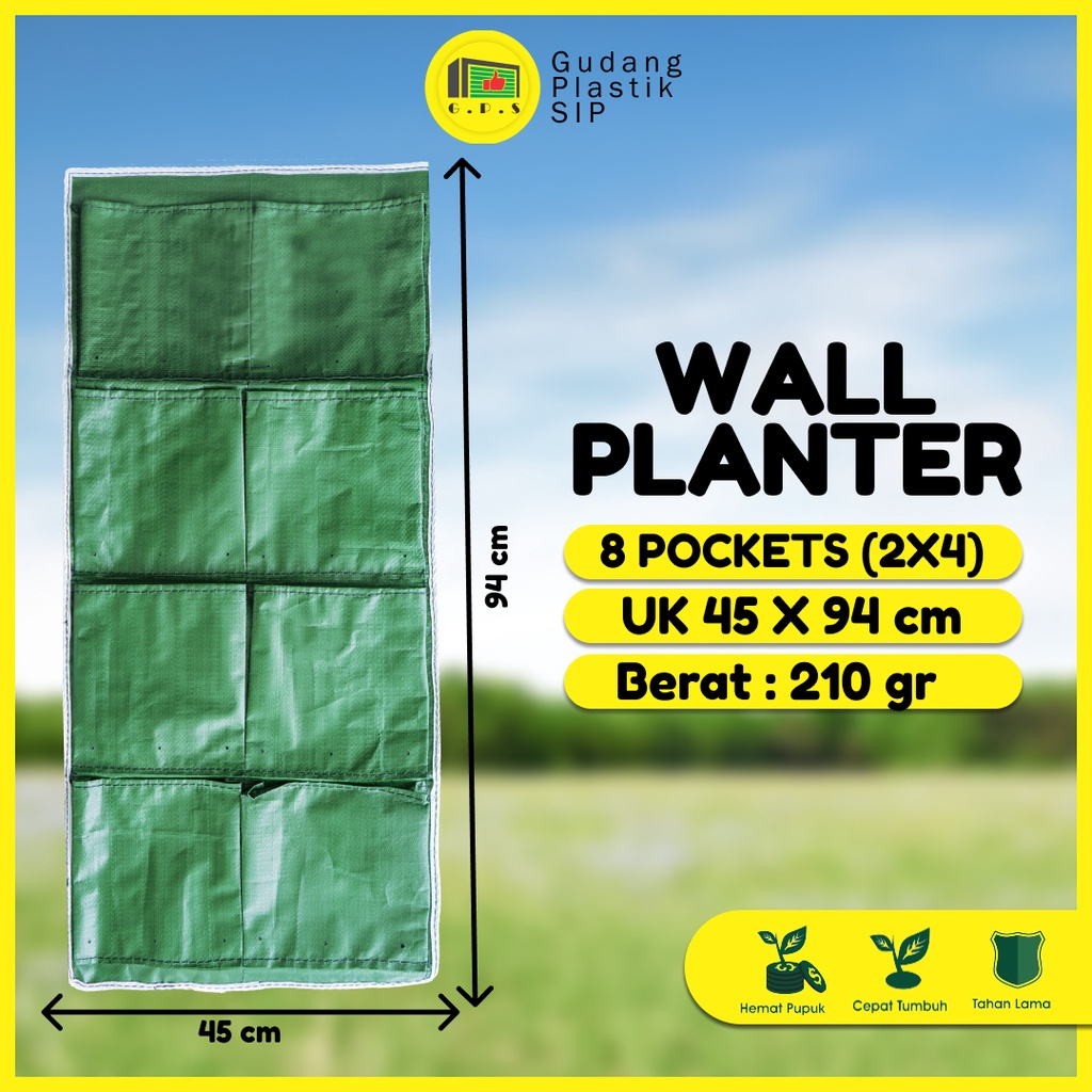 Wall Planter Bag 8 Kantong / Pot Dinding - Hijau / (Vertical)