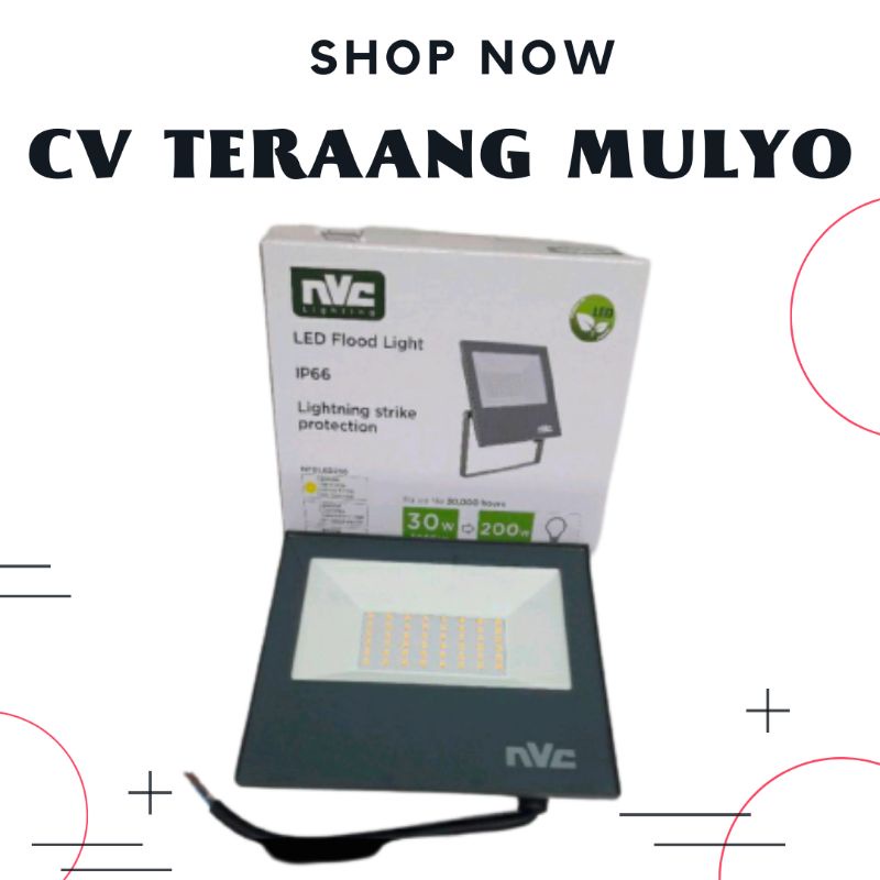 LAMPU SOROT OUTDOOR / KAP LED FLOODLIGHT 30 WATT KUNING / WARM WHITE 3000K NVC NFDLED256