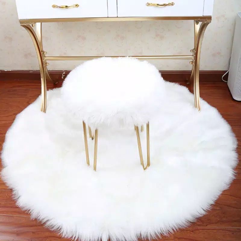 karpet bulu korea bulat 100 cm putih