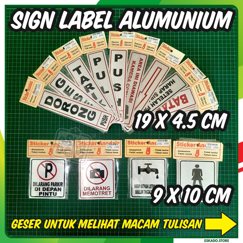 Sign Label Alumunium Kecil TARIK DORONG GESER PUSH PULL TOILET MUSHOLA