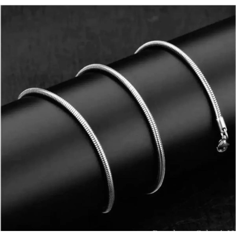 Kalung Titanium Pria Wanita Silver Anti Karat Import Model Bulat