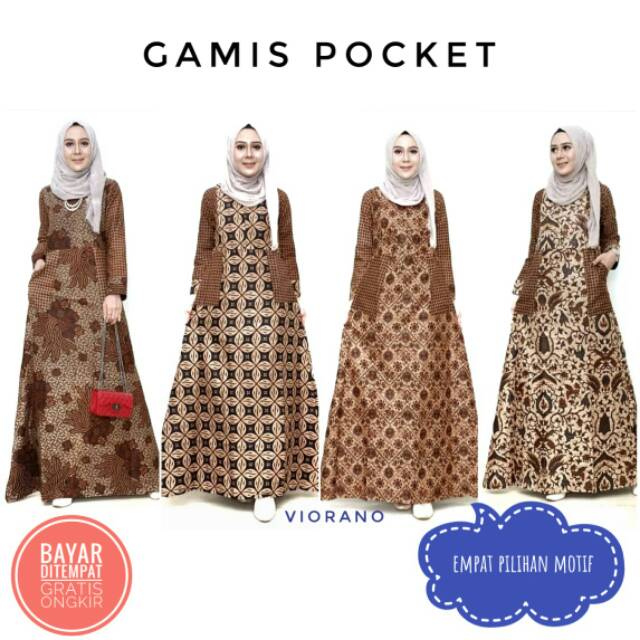 Gamis Wanita Muslimah Batik Pocket Zipper Depan Gamis Cewek Muslimah Dengan Saku Motif Batik