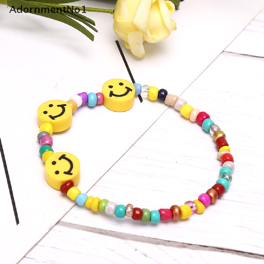 (AdornmentNo1) Gelang Tangan Manik-Manik Motif Smiley Face Warna-Warni Gaya Boho Untuk Wanita