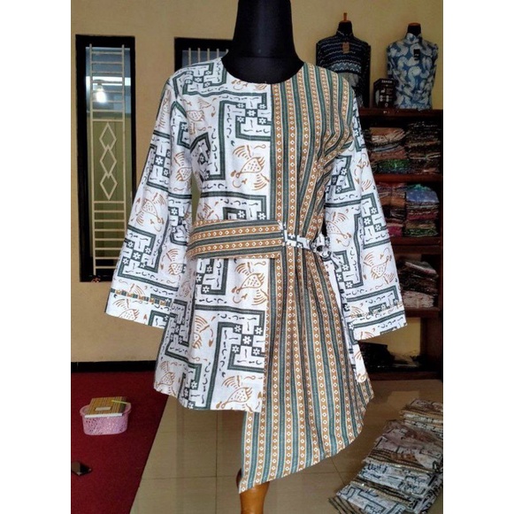 tey-17 Batik wanita ASJ SA HRB026 Kenongo Kemeja Tosca Pendek-Liris Hijau