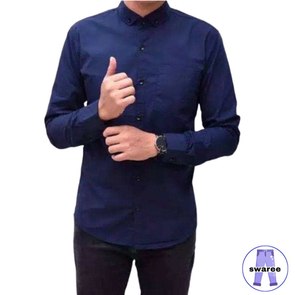 Kemeja Cowok Polos Lengan Panjang Slim fit