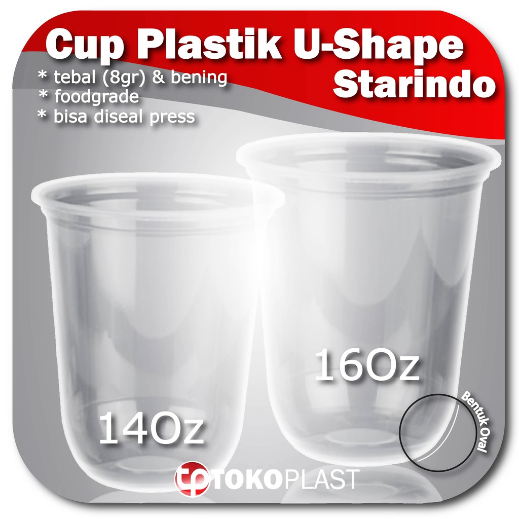 GELAS CUP  PLASTIK U SHAPE OVAL  BOBA STARINDO 14 16 OZ OVAL  