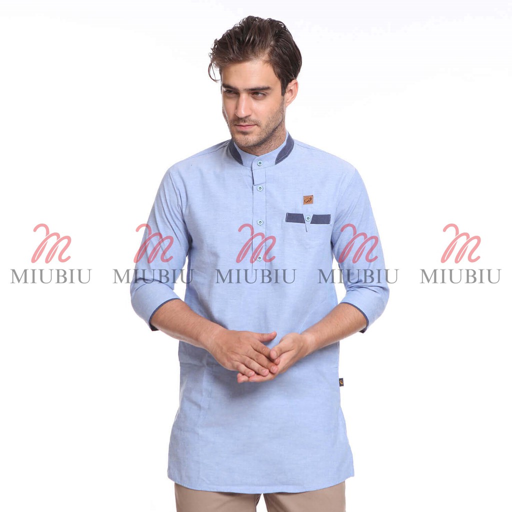 KURTA KOKO PRIA DEWASA REMAJA TANGAN 7/8 BAHAN OXSPORD BIRU MUDA BRAND IYYAKA KURTA ORIGINAL