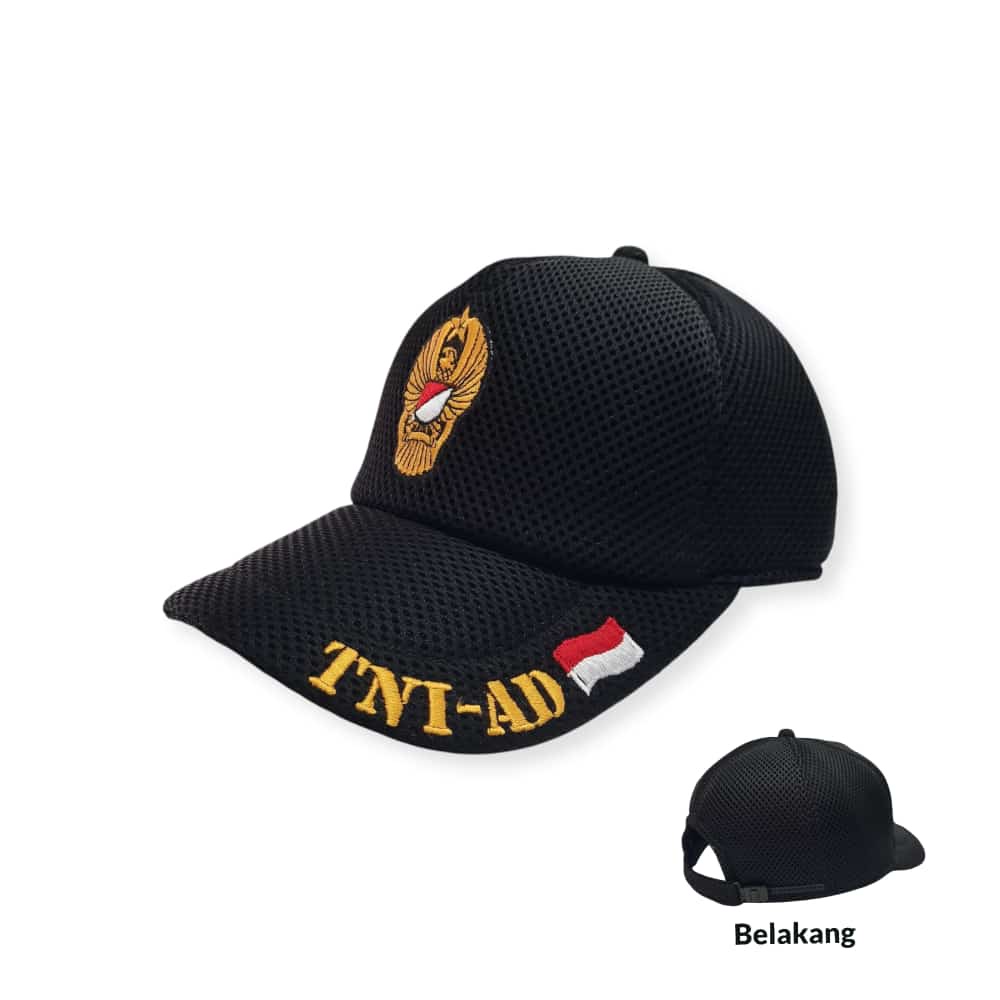 Topi Pria Lapangan Dobelmesh / Jaring  Hitam Tni AD