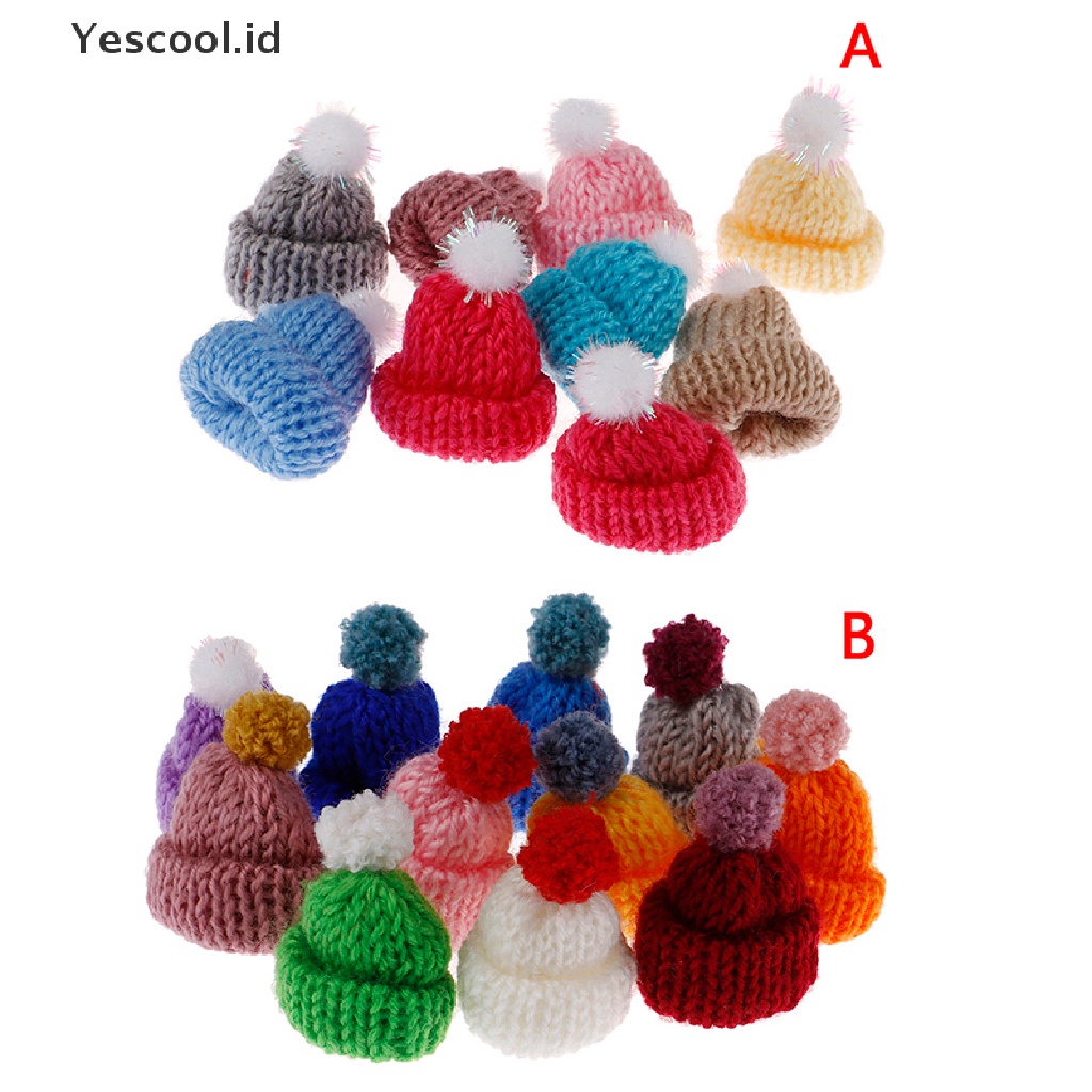 【Yescool】 10Pcs 3.5CM Mixed Woolen Yarn Mini Hat Cap Headwear Garment Doll Craft Materials .