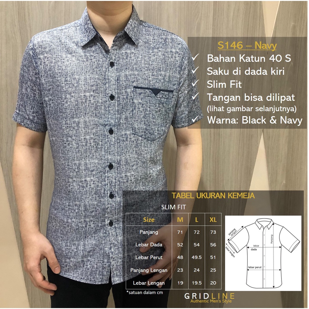 [GRIDLINE - S321 Light Brown &amp; Pigeon Blue - S304 Ceramic White] Kemeja Pria Slimfit Katun Lengan Pendek Print Bagus Berkualitas Premium Modern Tebal Kekinian Viral Adem Keren