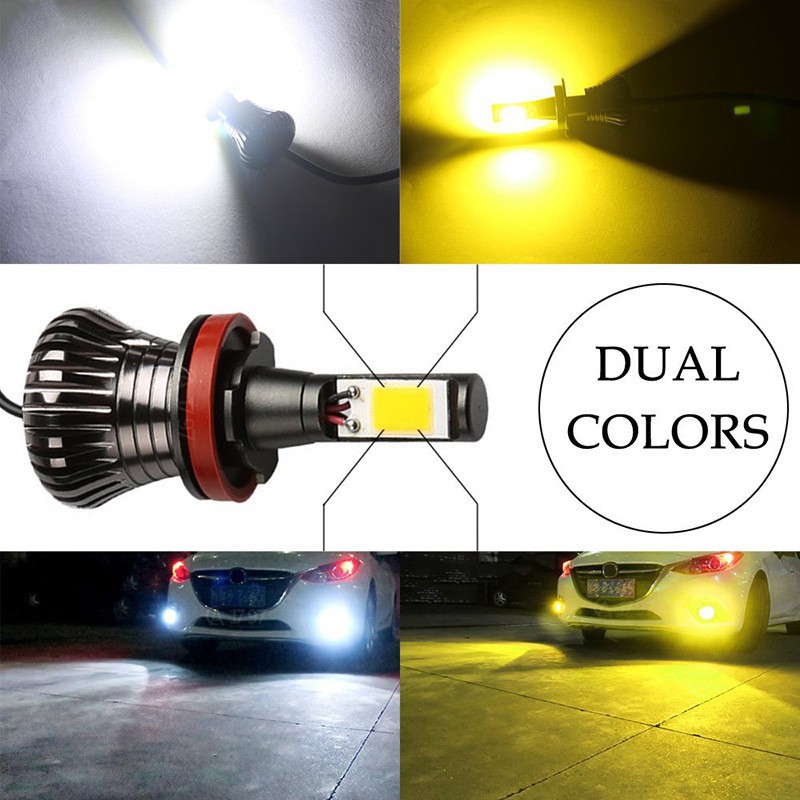 H8 H11 H16 2pcs LED Fog Light Bulbs COB Lamps tow color Strobe Fog Lamp