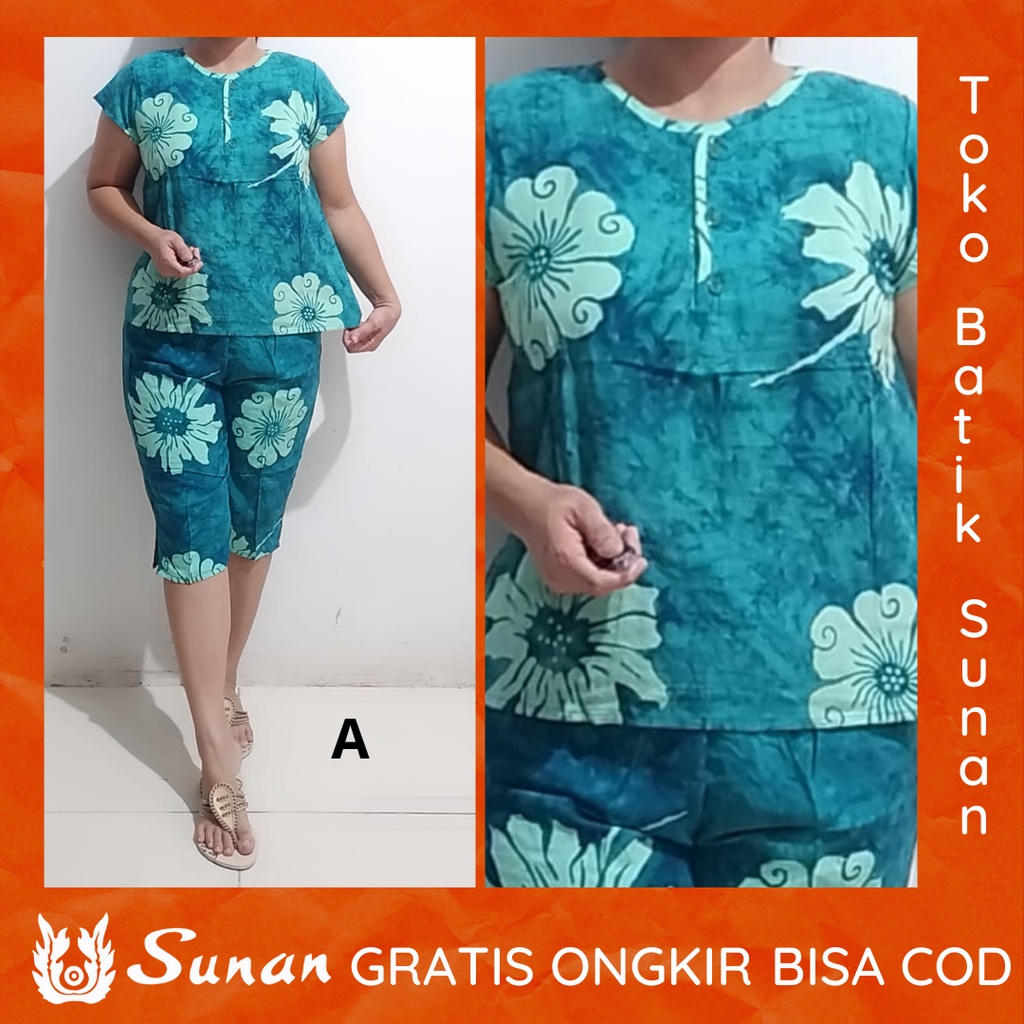 BATIK SUNAN CELANA 3/4 ABG LENGAN PENDEK - BAJU TIDUR CELANA 3/4 ABG - BAHAN ADEM DAN TIDAK LUNTUR