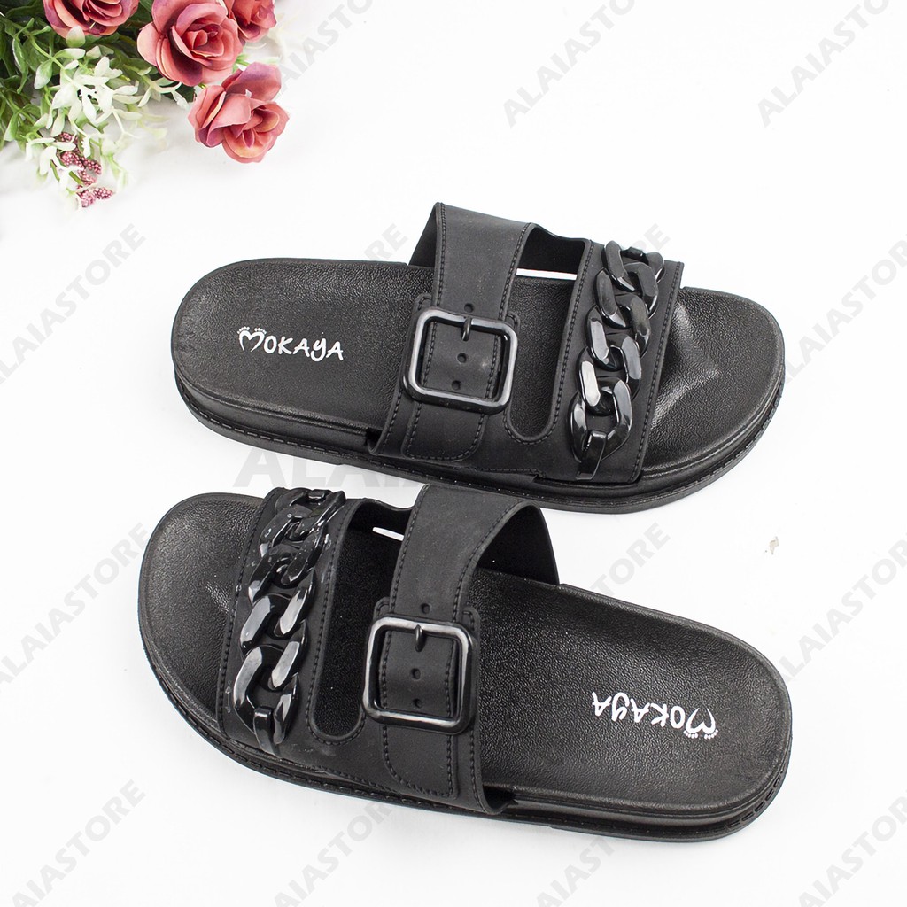 Sandal Slop Wanita Model Ban 2 Kokop - Balance 1962 & Mokaya 501 / Sandal Slop Rantai Gesper Import-Black (501-94)
