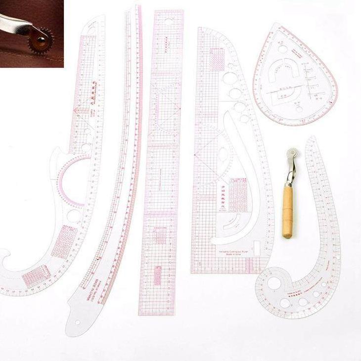 

Best Seller.. 7PCS/SET tailor ruler Clear measuring kit sewing drawing Yardstick ruler sleeve French arm curve set Paddle Whee ruler set